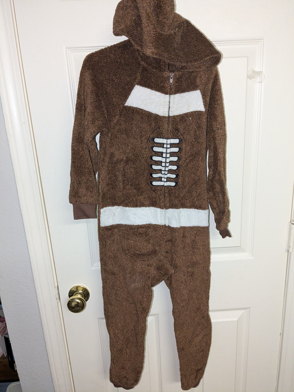 Plush Football Onesie Hoodie - Brown & White Cat & Jack Size 4/5